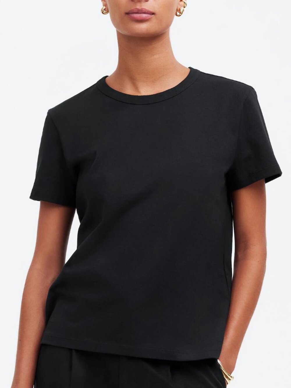 Madewell Perfect Crewneck Short Sleeve Tee Cotton Jersey Black Size XXS NWT